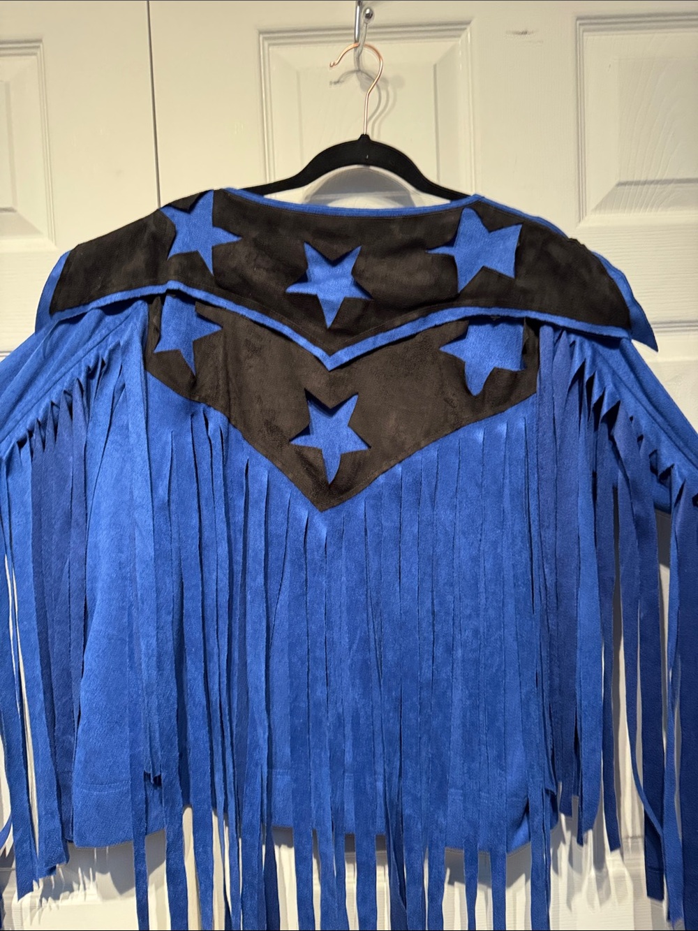 MISSLOOK Electric Blue Suede-Look Fringe Zip Jacket - Picture 4 of 4